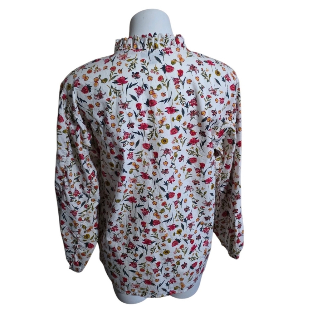 J.Crew Scalloped Tie Neck Top In Vintage Floral White Size M - Picture 6 of 15